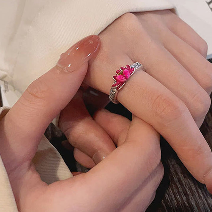 Anello della pace in rilievo di loto Om Mani Padme Hum in argento sterling 925 Buddha Stones - image 11