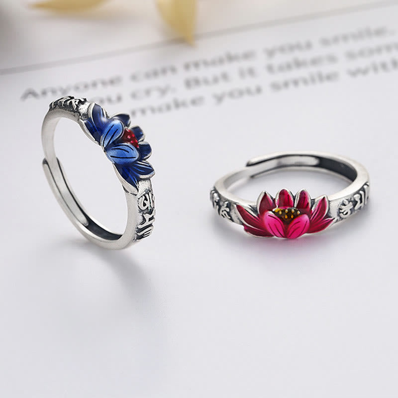 Anello della pace in rilievo di loto Om Mani Padme Hum in argento sterling 925 Buddha Stones - image 0