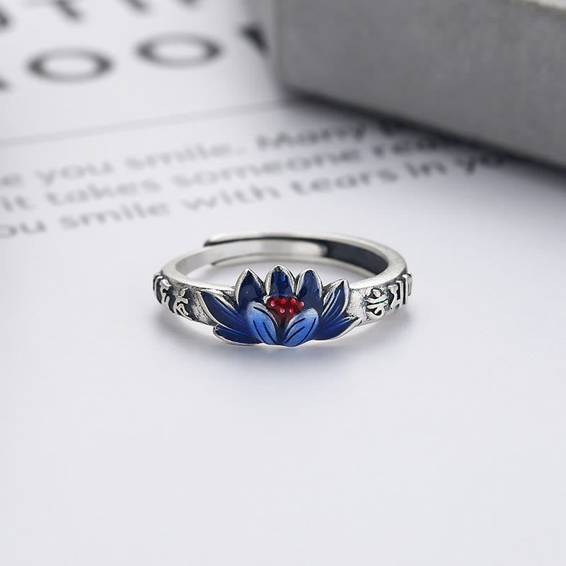 Anello della pace in rilievo di loto Om Mani Padme Hum in argento sterling 925 Buddha Stones