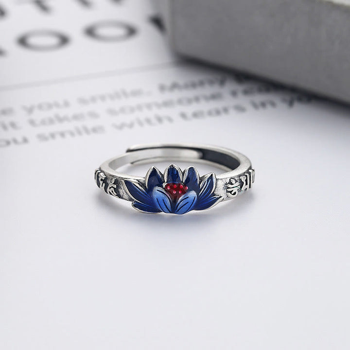 Anello della pace in rilievo di loto Om Mani Padme Hum in argento sterling 925 Buddha Stones