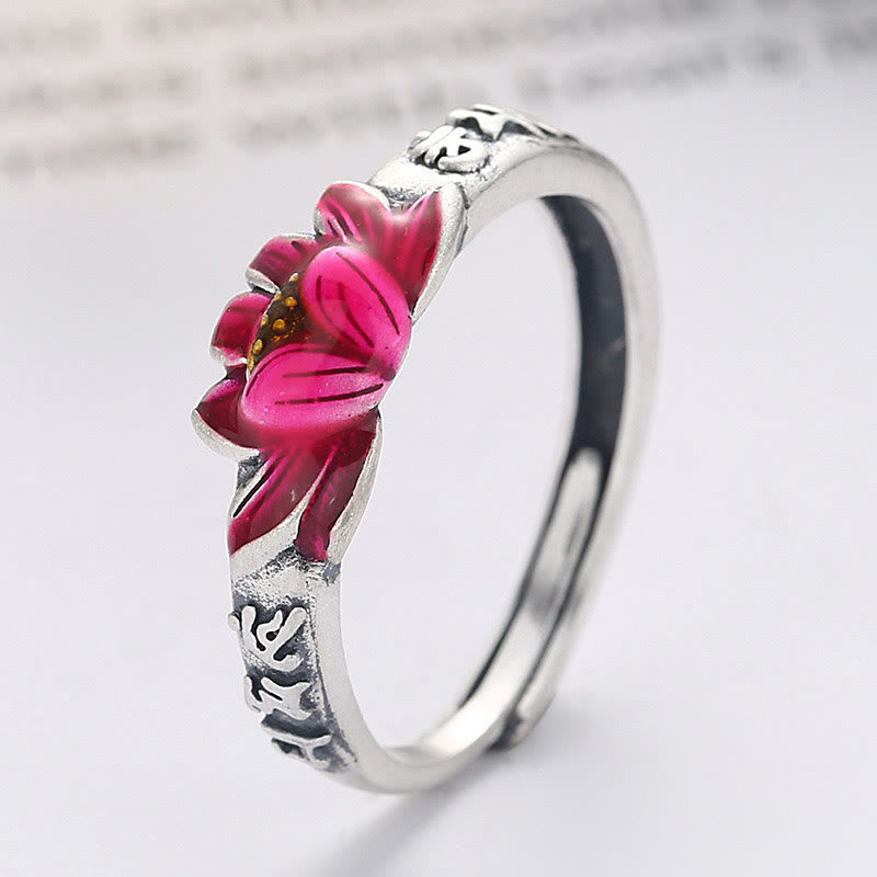 Anello della pace in rilievo di loto Om Mani Padme Hum in argento sterling 925 Buddha Stones