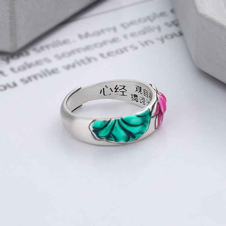 Anello Buddha Stones 925 Sterling Silver Lotus Flower Heart Sutra Enlightenment - image 3