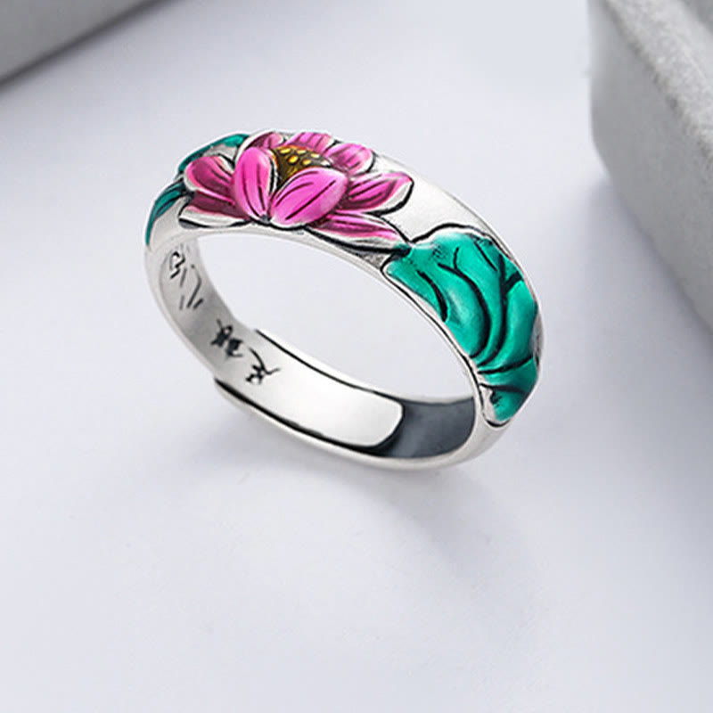 Anello Buddha Stones 925 Sterling Silver Lotus Flower Heart Sutra Enlightenment - image 1