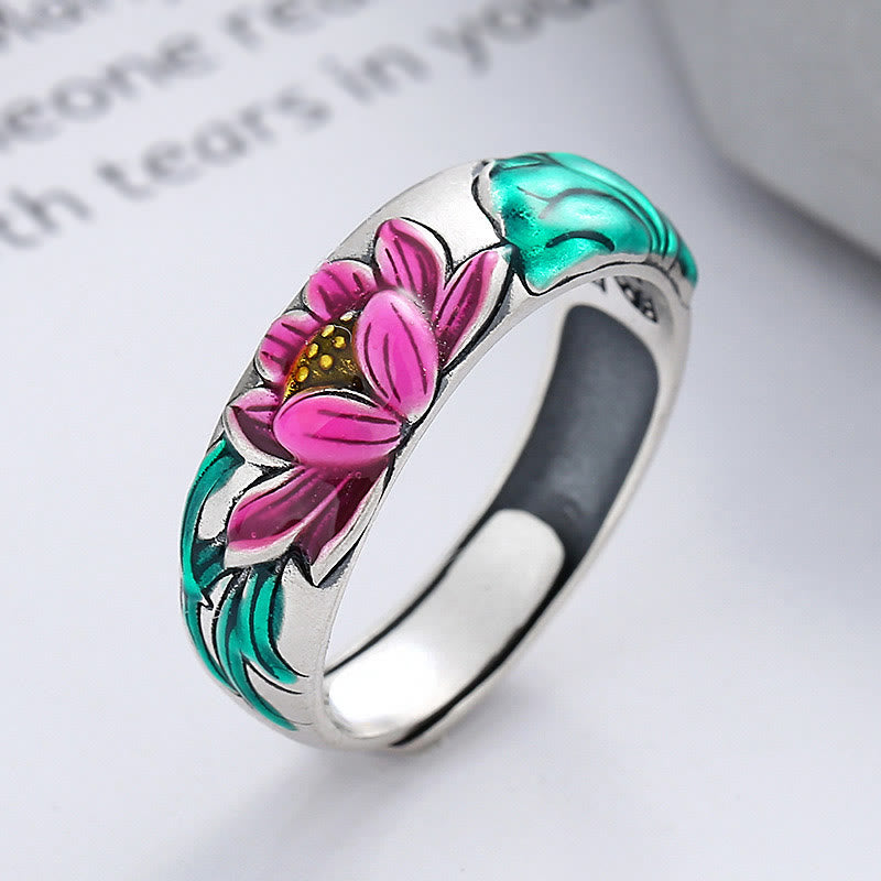 Anello Buddha Stones 925 Sterling Silver Lotus Flower Heart Sutra Enlightenment - Argento Sterling 925 (regolabile) - image 0