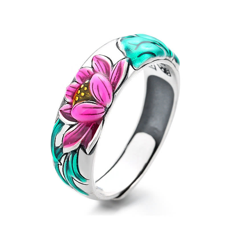 Anello Buddha Stones 925 Sterling Silver Lotus Flower Heart Sutra Enlightenment - image 8