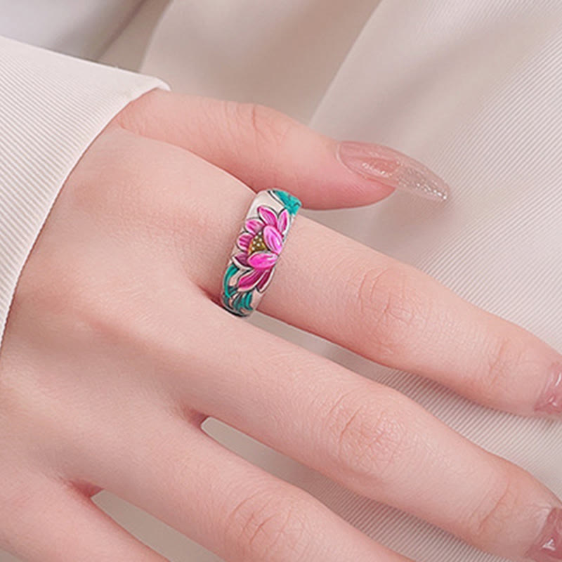 Anello Buddha Stones 925 Sterling Silver Lotus Flower Heart Sutra Enlightenment - image 9