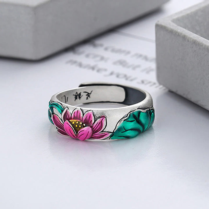 Anello Buddha Stones 925 Sterling Silver Lotus Flower Heart Sutra Enlightenment - image 2