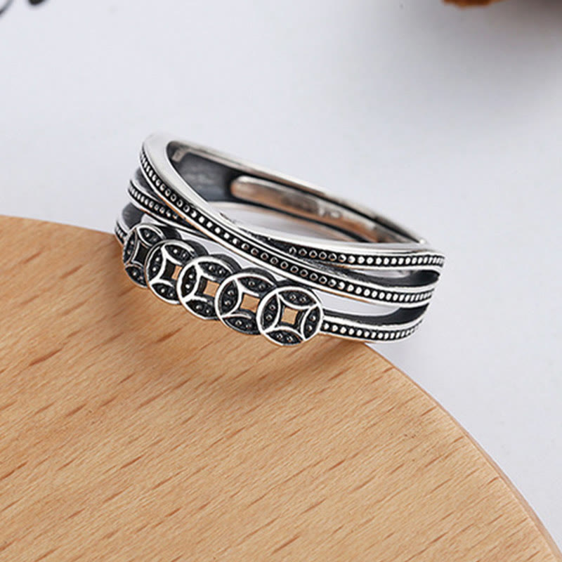 Anello regolabile Buddha Stones, argento sterling 925, monete di rame, benedizione della ricchezza - image 2