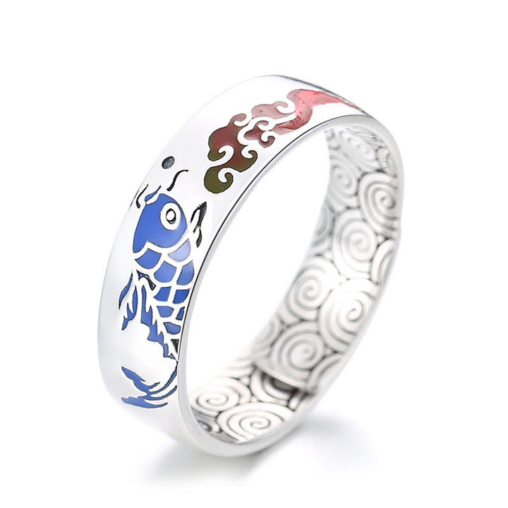 Anello Buddha Stones 925 Sterling Silver Lucky Koi Fish Nuvole di Buon Auspicio Ricchezza
