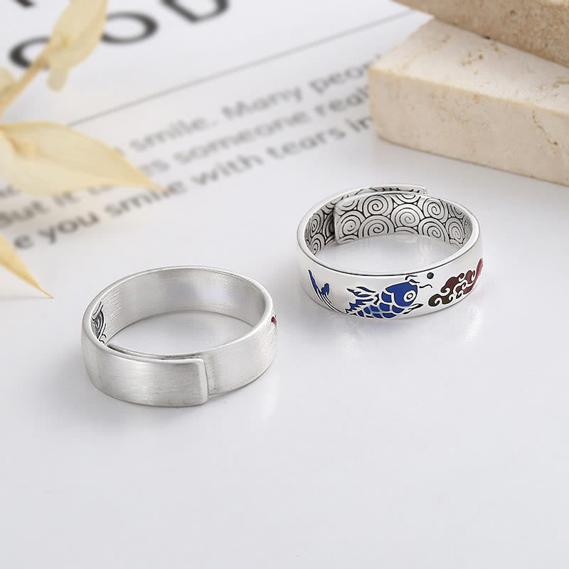 Anello Buddha Stones 925 Sterling Silver Lucky Koi Fish Nuvole di Buon Auspicio Ricchezza