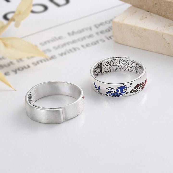 Anello Buddha Stones 925 Sterling Silver Lucky Koi Fish Nuvole di Buon Auspicio Ricchezza