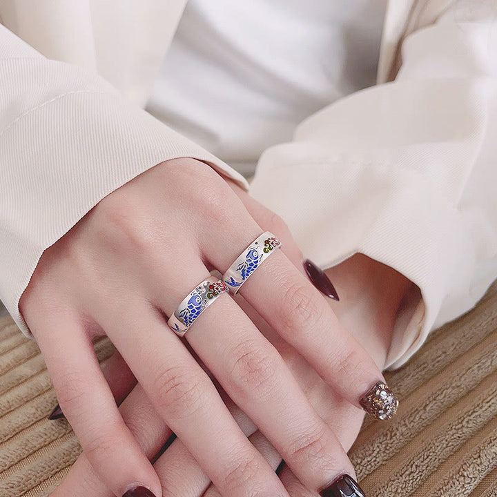 Anello Buddha Stones 925 Sterling Silver Lucky Koi Fish Nuvole di Buon Auspicio Ricchezza - image 10