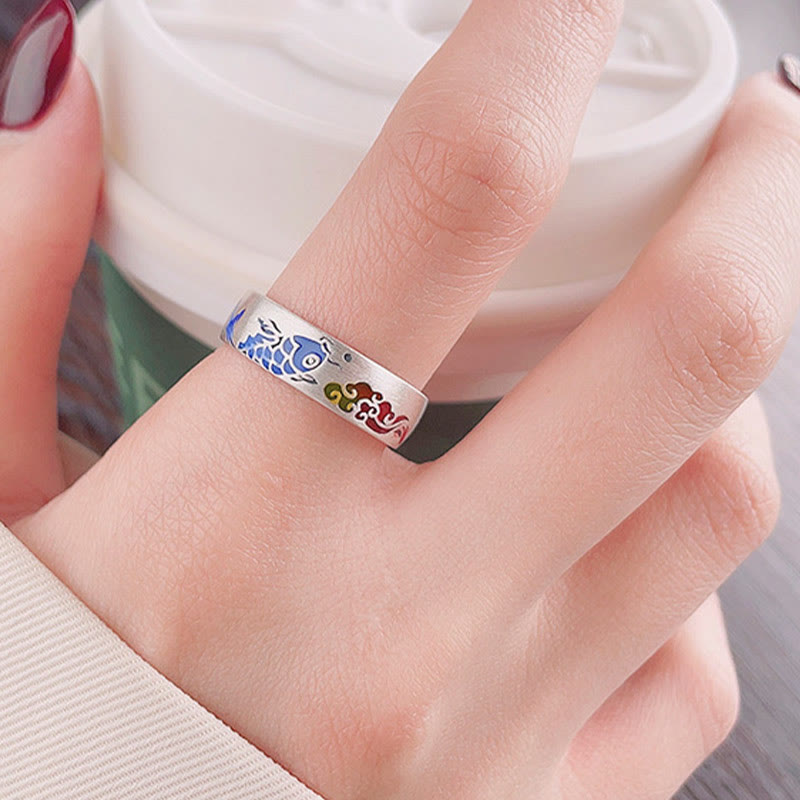 Anello Buddha Stones 925 Sterling Silver Lucky Koi Fish Nuvole di Buon Auspicio Ricchezza - image 3