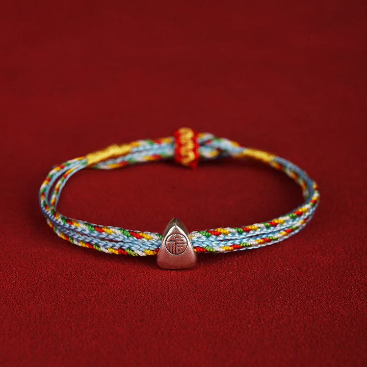 Bracciale Buddha Stones 925 Sterling Silver Fu Character Luck Multicolore Corda Bambino Adulto