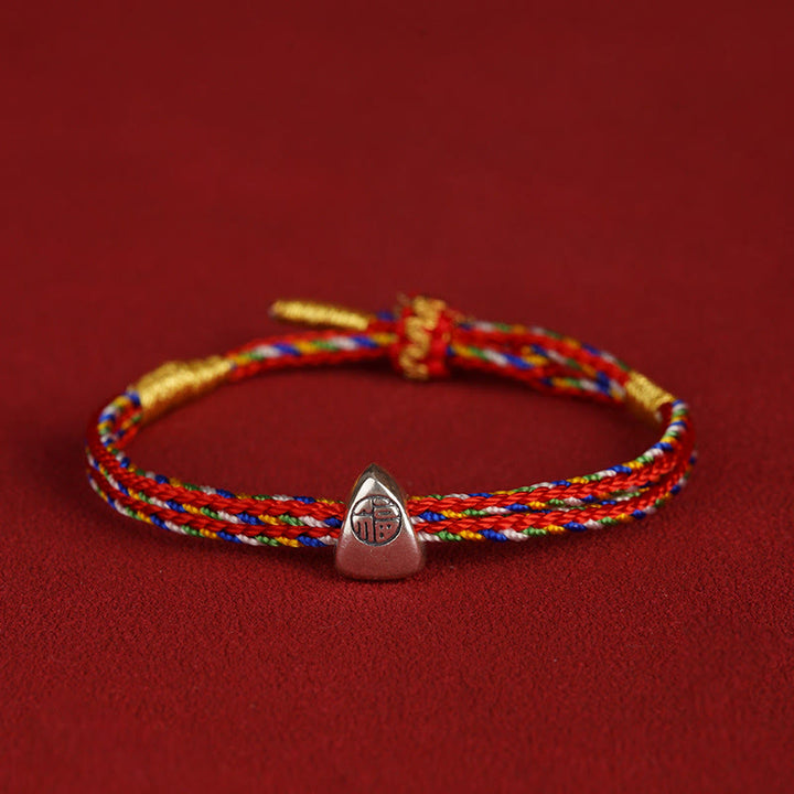 Bracciale Buddha Stones 925 Sterling Silver Fu Character Luck Multicolore Corda Bambino Adulto