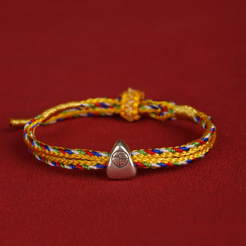 Bracciale Buddha Stones 925 Sterling Silver Fu Character Luck Multicolore Corda Bambino Adulto