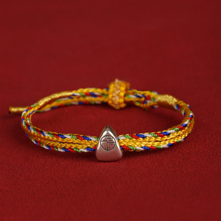 Bracciale Buddha Stones 925 Sterling Silver Fu Character Luck Multicolore Corda Bambino Adulto