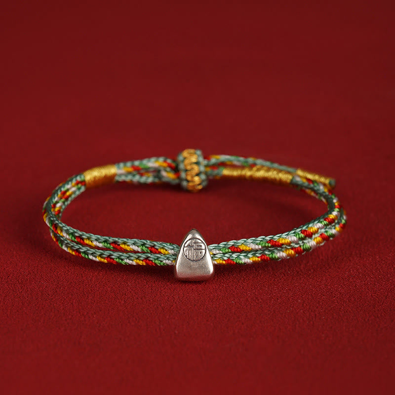 Bracciale Buddha Stones 925 Sterling Silver Fu Character Luck Multicolore Corda Bambino Adulto