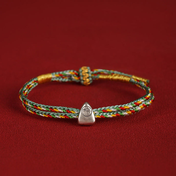 Bracciale Buddha Stones 925 Sterling Silver Fu Character Luck Multicolore Corda Bambino Adulto
