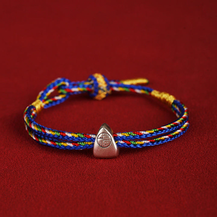 Bracciale Buddha Stones 925 Sterling Silver Fu Character Luck Multicolore Corda Bambino Adulto
