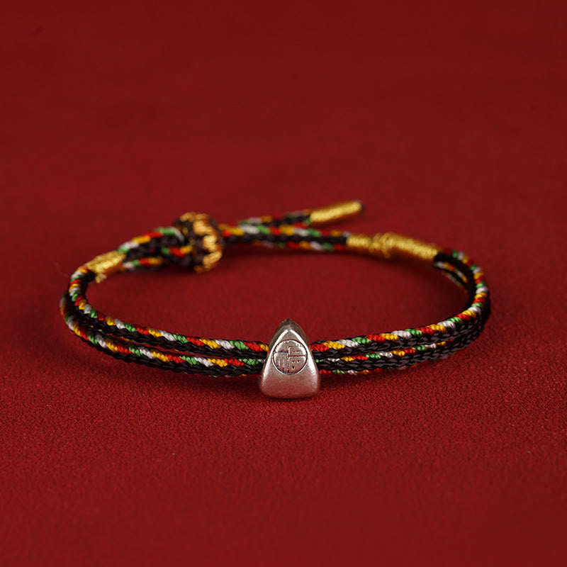 Bracciale Buddha Stones 925 Sterling Silver Fu Character Luck Multicolore Corda Bambino Adulto