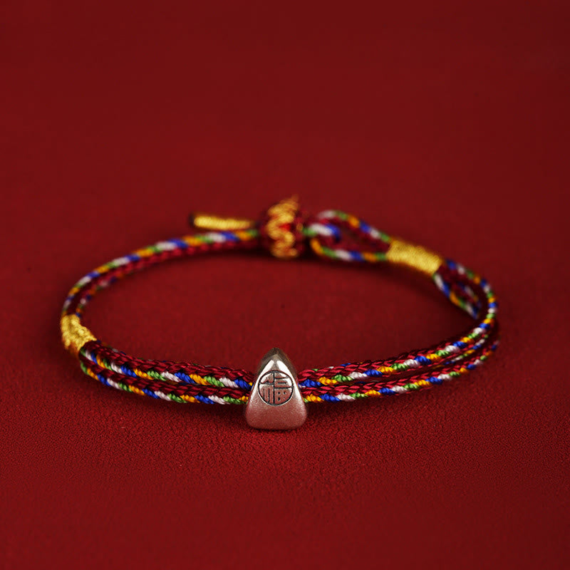 Bracciale Buddha Stones 925 Sterling Silver Fu Character Luck Multicolore Corda Bambino Adulto
