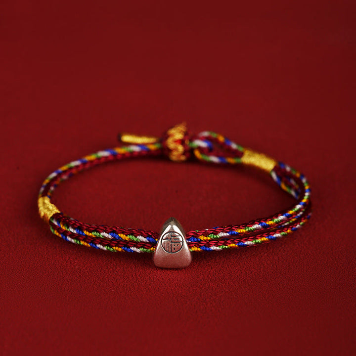 Bracciale Buddha Stones 925 Sterling Silver Fu Character Luck Multicolore Corda Bambino Adulto
