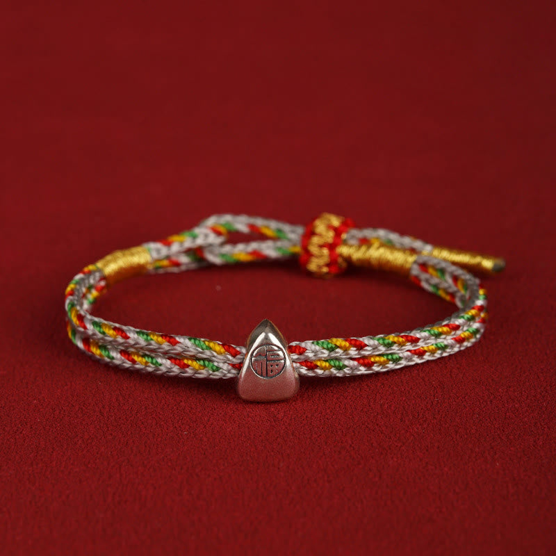 Bracciale Buddha Stones 925 Sterling Silver Fu Character Luck Multicolore Corda Bambino Adulto