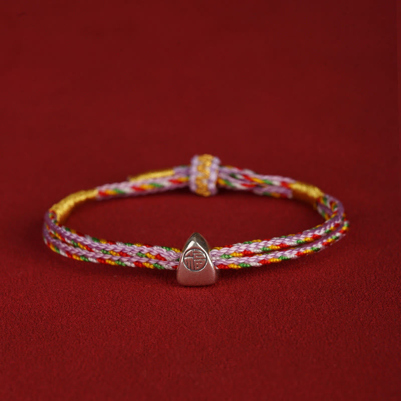 Bracciale Buddha Stones 925 Sterling Silver Fu Character Luck Multicolore Corda Bambino Adulto