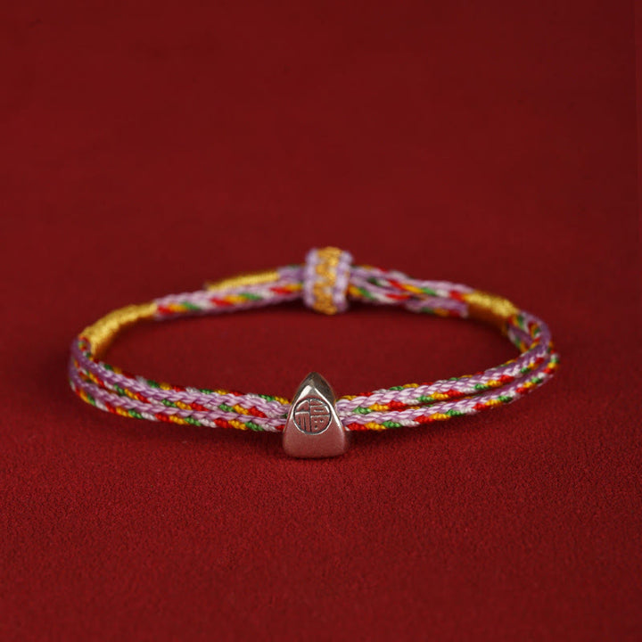Bracciale Buddha Stones 925 Sterling Silver Fu Character Luck Multicolore Corda Bambino Adulto