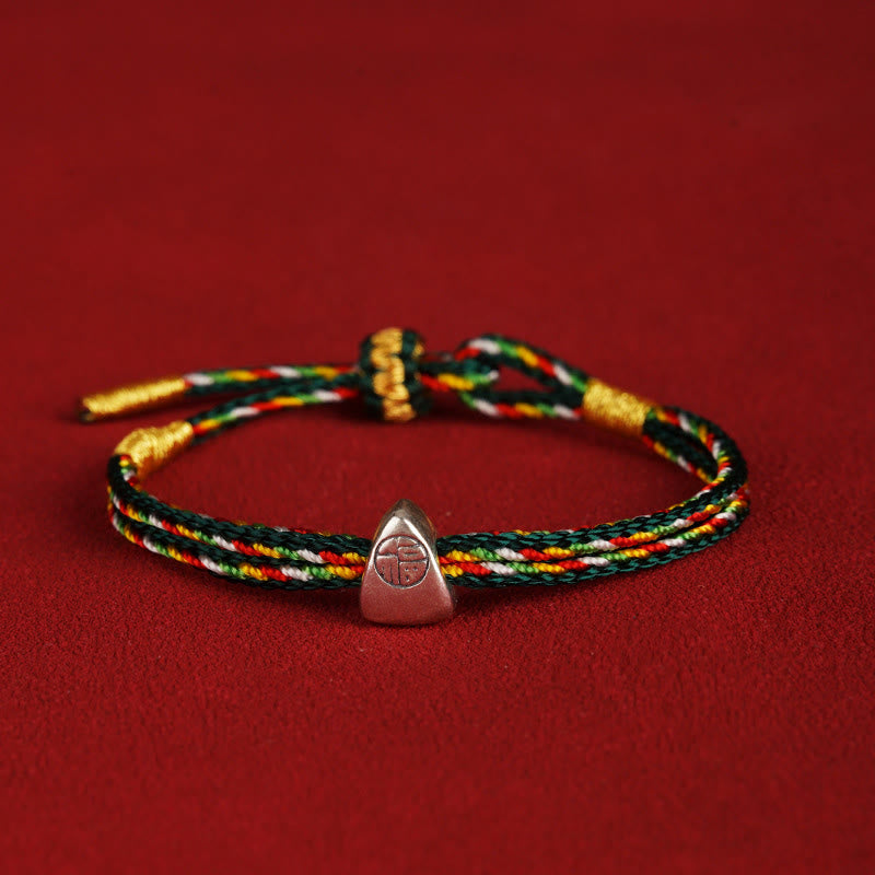 Bracciale Buddha Stones 925 Sterling Silver Fu Character Luck Multicolore Corda Bambino Adulto
