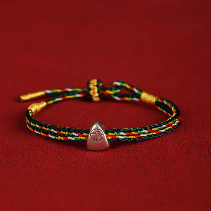 Bracciale Buddha Stones 925 Sterling Silver Fu Character Luck Multicolore Corda Bambino Adulto
