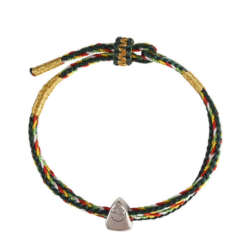 Bracciale Buddha Stones 925 Sterling Silver Fu Character Luck Multicolore Corda Bambino Adulto