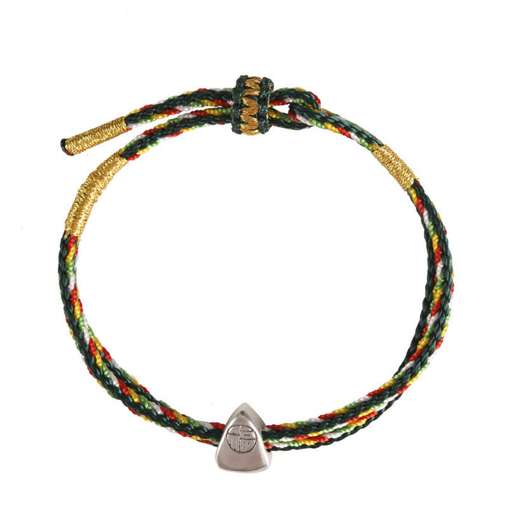 Bracciale Buddha Stones 925 Sterling Silver Fu Character Luck Multicolore Corda Bambino Adulto