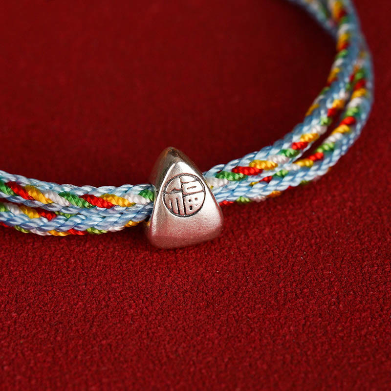 Bracciale Buddha Stones 925 Sterling Silver Fu Character Luck Multicolore Corda Bambino Adulto