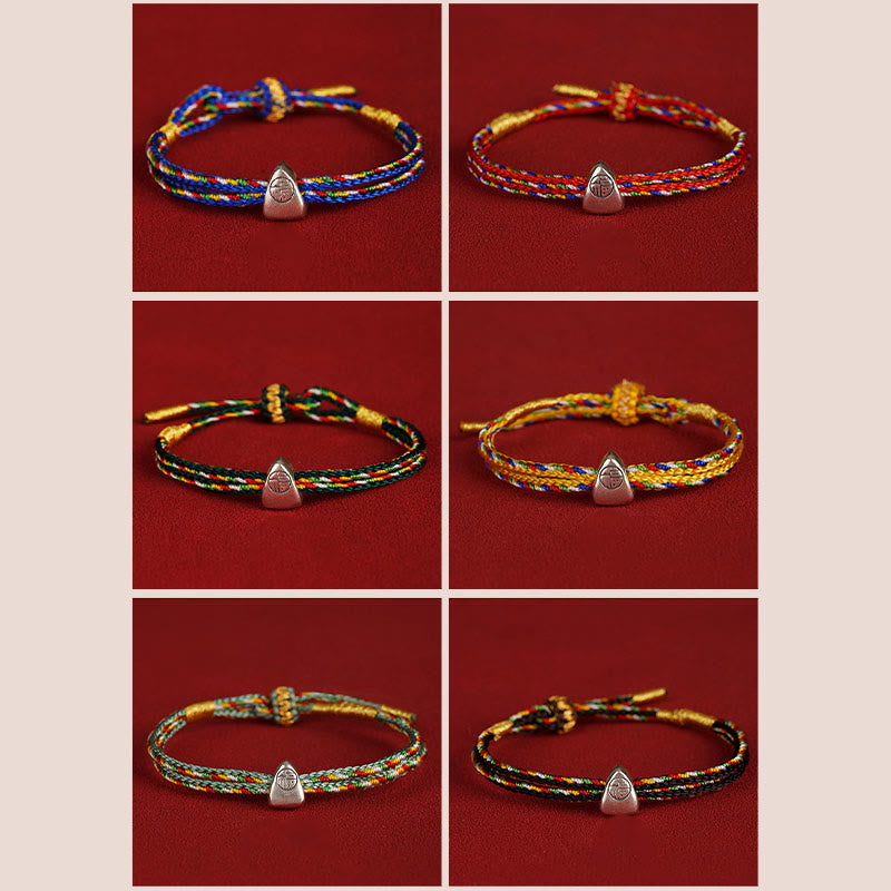 Bracciale Buddha Stones 925 Sterling Silver Fu Character Luck Multicolore Corda Bambino Adulto