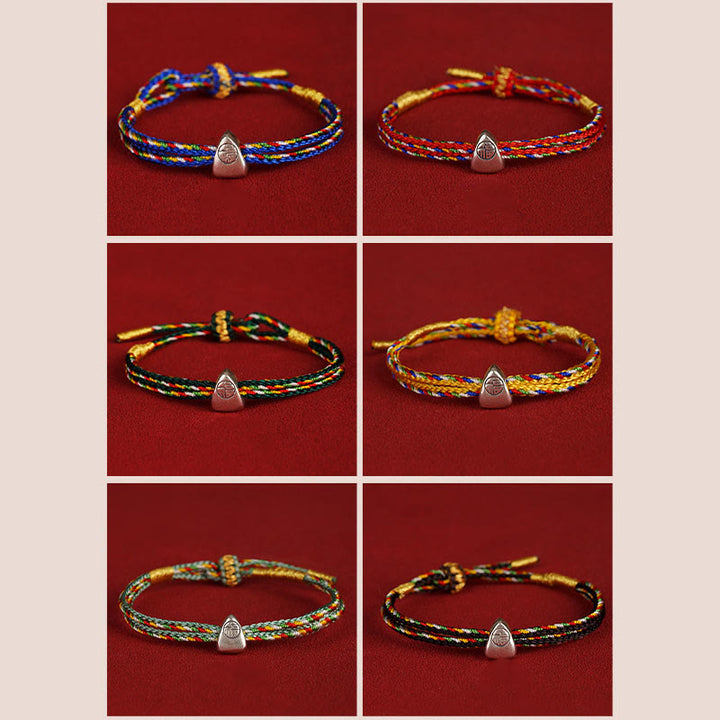Bracciale Buddha Stones 925 Sterling Silver Fu Character Luck Multicolore Corda Bambino Adulto