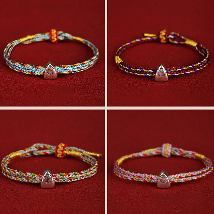 Bracciale Buddha Stones 925 Sterling Silver Fu Character Luck Multicolore Corda Bambino Adulto