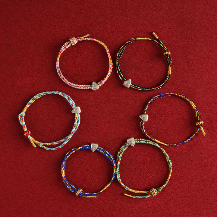 Bracciale Buddha Stones 925 Sterling Silver Fu Character Luck Multicolore Corda Bambino Adulto