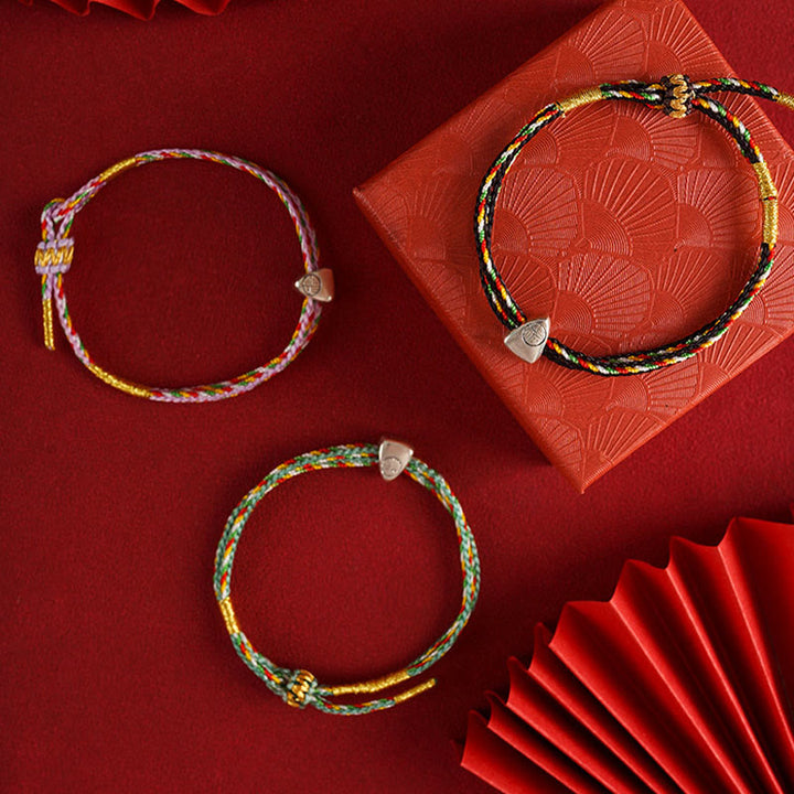 Bracciale Buddha Stones 925 Sterling Silver Fu Character Luck Multicolore Corda Bambino Adulto