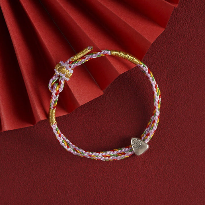 Bracciale Buddha Stones 925 Sterling Silver Fu Character Luck Multicolore Corda Bambino Adulto
