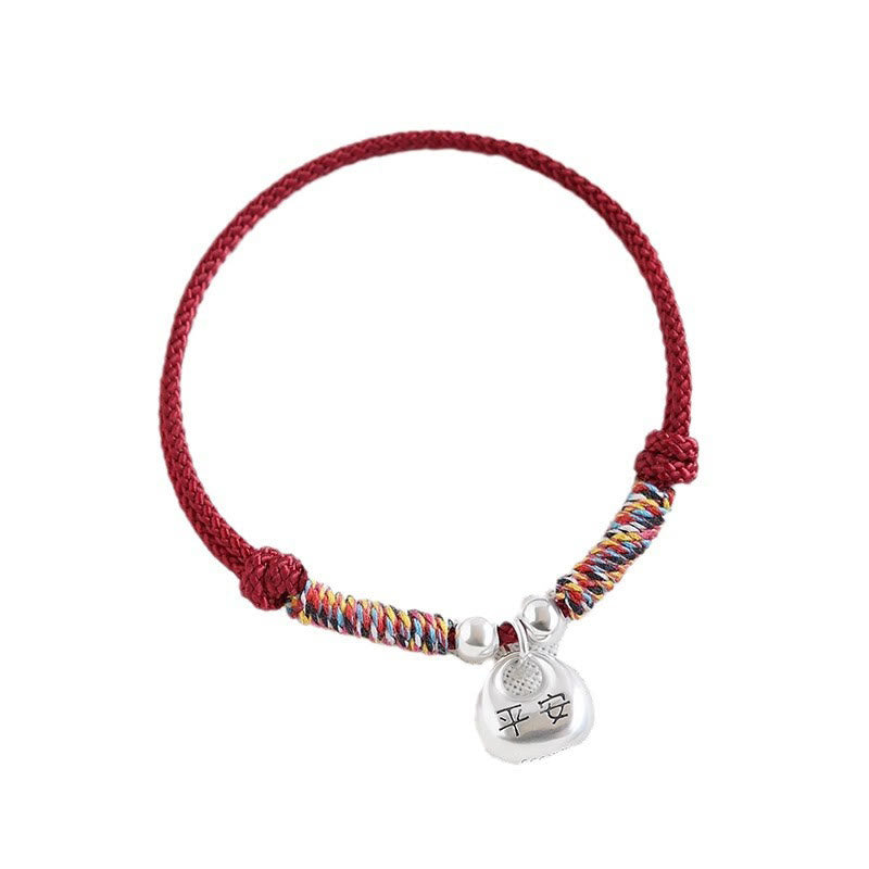 Bracciale intrecciato con carattere Fu in argento sterling 925 fatto a mano con Buddha Stones, sicuro e fortunato