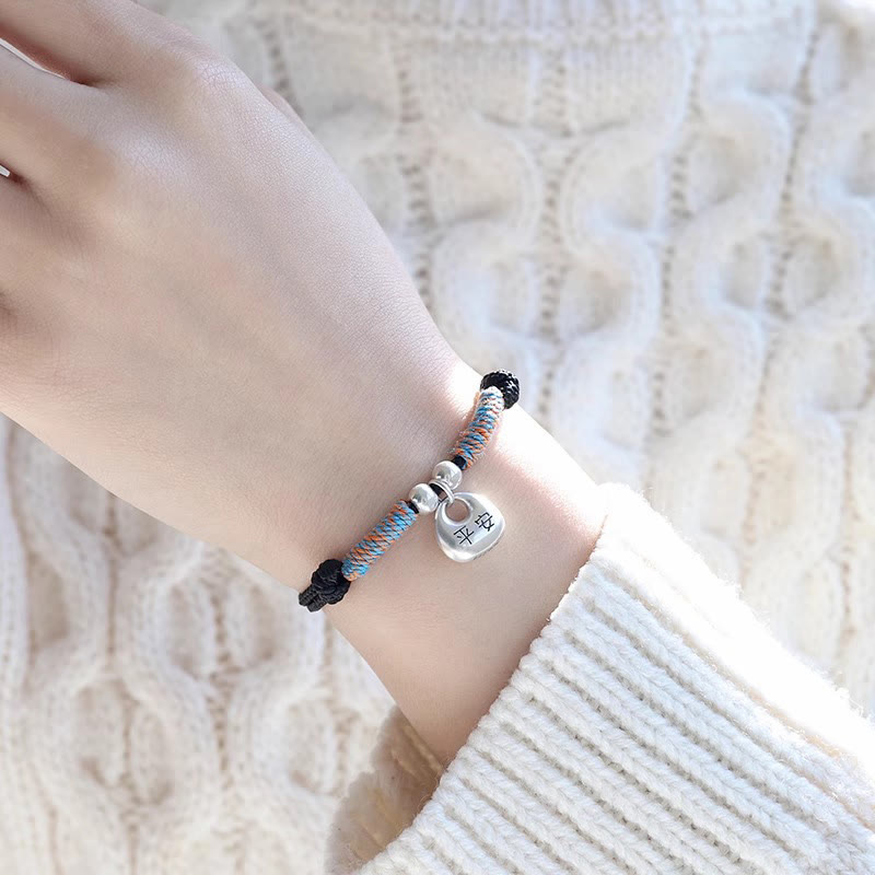 Bracciale intrecciato con carattere Fu in argento sterling 925 fatto a mano con Buddha Stones, sicuro e fortunato