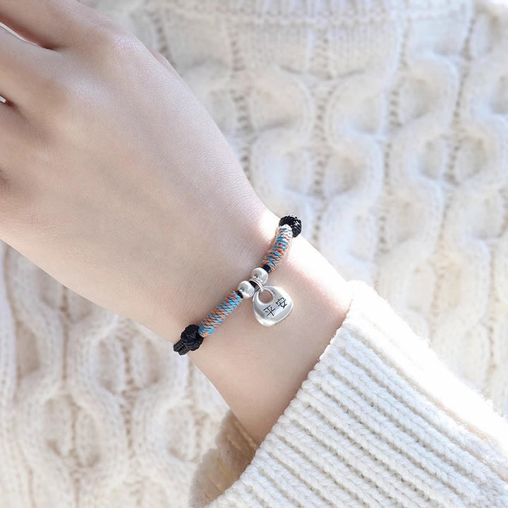 Bracciale intrecciato con carattere Fu in argento sterling 925 fatto a mano con Buddha Stones, sicuro e fortunato