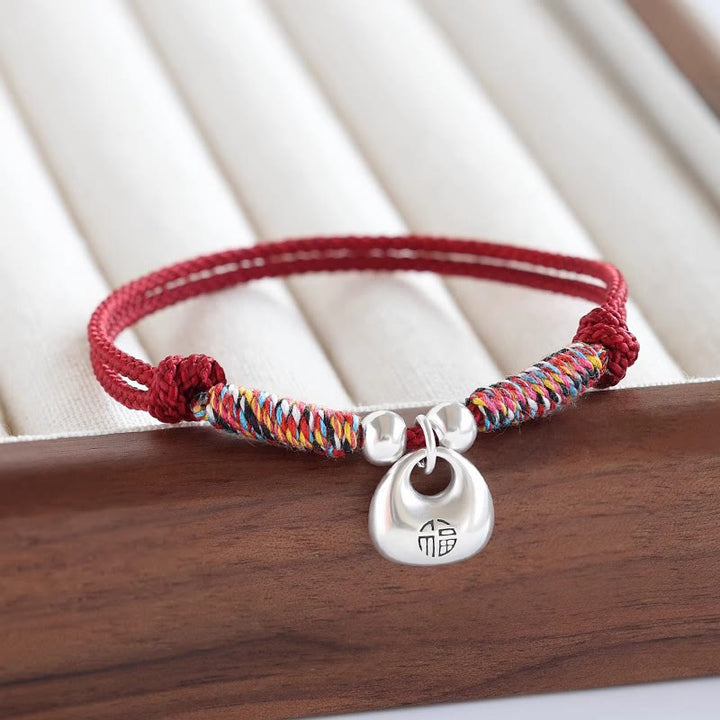 Bracciale intrecciato con carattere Fu in argento sterling 925 fatto a mano con Buddha Stones, sicuro e fortunato