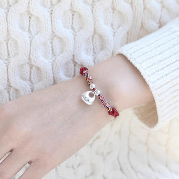 Bracciale intrecciato con carattere Fu in argento sterling 925 fatto a mano con Buddha Stones, sicuro e fortunato