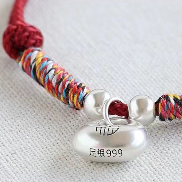 Bracciale intrecciato con carattere Fu in argento sterling 925 fatto a mano con Buddha Stones, sicuro e fortunato