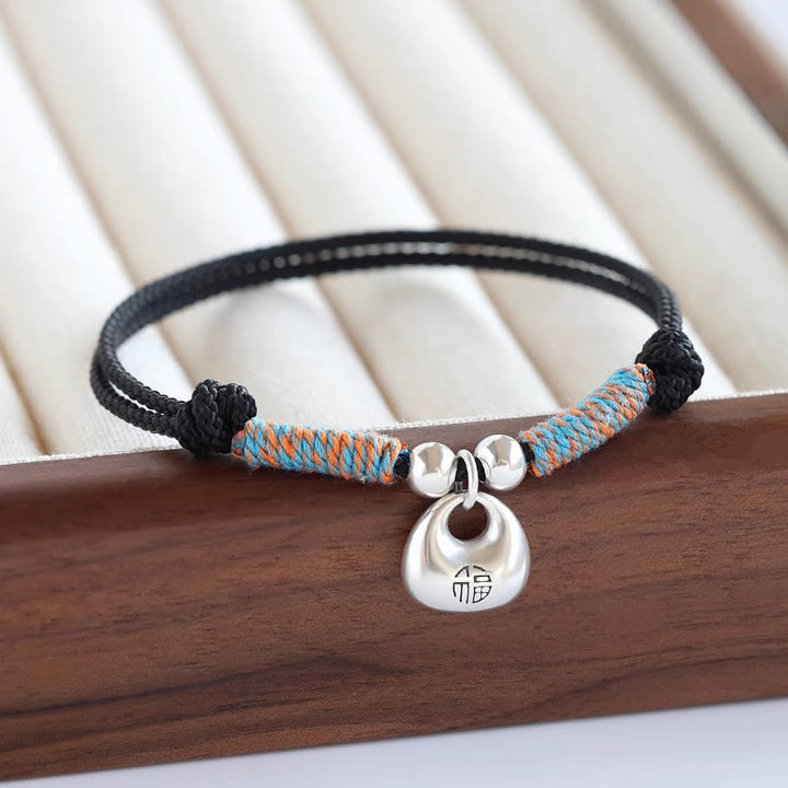 Bracciale intrecciato con carattere Fu in argento sterling 925 fatto a mano con Buddha Stones, sicuro e fortunato