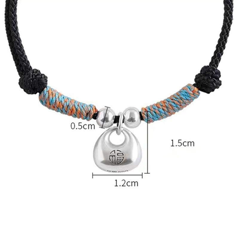 Bracciale intrecciato con carattere Fu in argento sterling 925 fatto a mano con Buddha Stones, sicuro e fortunato