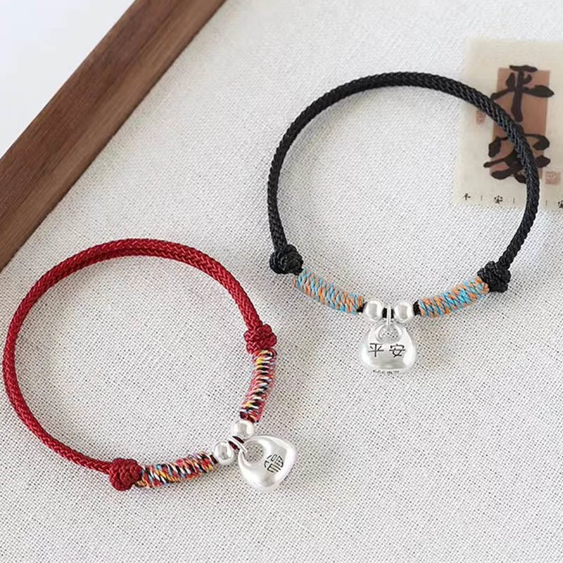 Bracciale intrecciato con carattere Fu in argento sterling 925 fatto a mano con Buddha Stones, sicuro e fortunato